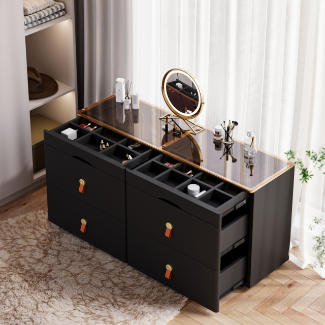 Glass 120 cm W Modern Black Dresser 6 Drawer Closet Island with Jewellery Display Storage - image 1