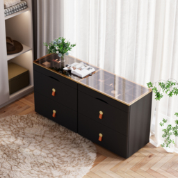 Glass 1200 mm W Modern Black Dresser 6 Drawer Closet Island with Jewellery Display Storage - thumbnail 2