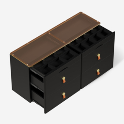 Glass 1200 mm W Modern Black Dresser 6 Drawer Closet Island with Jewellery Display Storage - thumbnail 8
