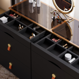 Glass 1200 mm W Modern Black Dresser 6 Drawer Closet Island with Jewellery Display Storage - thumbnail 6