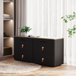 Glass 1200 mm W Modern Black Dresser 6 Drawer Closet Island with Jewellery Display Storage - thumbnail 3
