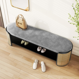 1247mm Rattan Bench Modern Gray & Natural Upholstered Entryway Bench with Shoe Storage - thumbnail 4