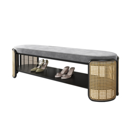 1247mm Rattan Bench Modern Gray & Natural Upholstered Entryway Bench with Shoe Storage - thumbnail 7