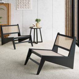 Japandi Black Rattan and Wood Lounge Chair Accent Chair for Living Room - thumbnail 7