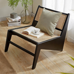 Japandi Black Rattan and Wood Lounge Chair Accent Chair for Living Room - thumbnail 2