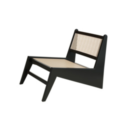 Japandi Black Rattan and Wood Lounge Chair Accent Chair for Living Room - thumbnail 8
