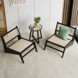 Japandi Black Rattan and Wood Lounge Chair Accent Chair for Living Room - thumbnail 5