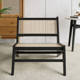 Japandi Black Rattan and Wood Lounge Chair Accent Chair for Living Room - thumbnail 4