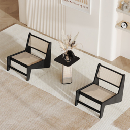 Japandi Black Rattan and Wood Lounge Chair Accent Chair for Living Room - thumbnail 3