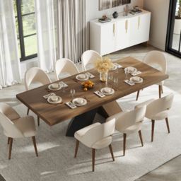 1600mm-2000mm Extendable Walnut Dining Table & 8 Walnut Japandi Rattan Dining Chairs