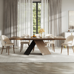 1600mm-2000mm Extendable Walnut Dining Table & 8 Walnut Japandi Rattan Dining Chairs - thumbnail 4
