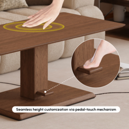 Walnut Lift Top Coffee Table Modern Height-Adjustable Living Room Furniture - thumbnail 6