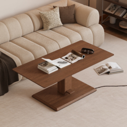Walnut Lift Top Coffee Table Modern Height-Adjustable Living Room Furniture - thumbnail 2