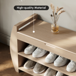 32'' Wood Veneer Whitewash Shoe Storage Entryway Bench with Shoe Rack - thumbnail 4