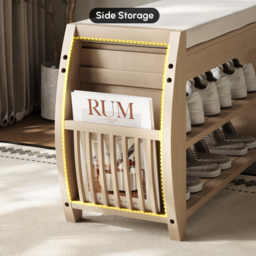 32'' Wood Veneer Whitewash Shoe Storage Entryway Bench with Shoe Rack - thumbnail 6