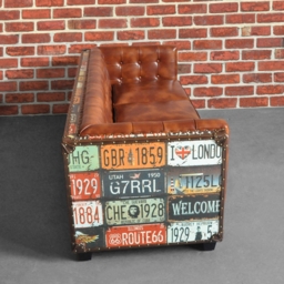 Vintage Industrial Loft 3-Seater Sofa Tufted Brown Faux Leather Upholstered Sofa - thumbnail 4