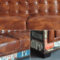 Vintage Industrial Loft 3-Seater Sofa Tufted Brown Faux Leather Upholstered Sofa - thumbnail 6