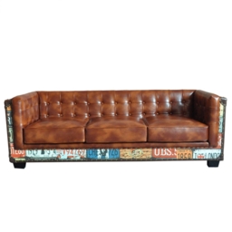 Vintage Industrial Loft 3-Seater Sofa Tufted Brown Faux Leather Upholstered Sofa - thumbnail 7