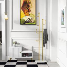 1700mm Gold Standing Coat Stand with 7 Hooks Faux Marble Base Hallway Clothing Stand - thumbnail 2