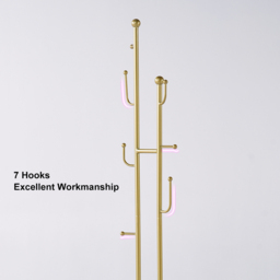 1700mm Gold Standing Coat Stand with 7 Hooks Faux Marble Base Hallway Clothing Stand - thumbnail 8