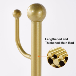 1700mm Gold Standing Coat Stand with 7 Hooks Faux Marble Base Hallway Clothing Stand - thumbnail 6