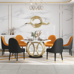 Set of 2 Modern Dining Chairs PU Leather with Upholstered in Orange & Black Dining Room Chairs - thumbnail 3