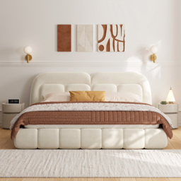 Round Saddle Leather Bedside Table with Wireless Charging Bedside Table in Beige - thumbnail 5