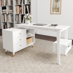 Ultic White L Shaped Home Office Desk Desk with Storage Drawers & Shelf Computer Desk (1200mm) - thumbnail 6