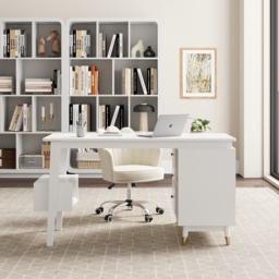 Ultic White L Shaped Home Office Desk Desk with Storage Drawers & Shelf Computer Desk (1200mm) - thumbnail 3