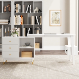 Ultic White L Shaped Home Office Desk Desk with Storage Drawers & Shelf Computer Desk (1200mm) - thumbnail 5