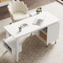 Ultic White L Shaped Home Office Desk Desk with Storage Drawers & Shelf Computer Desk (1200mm) - thumbnail 4