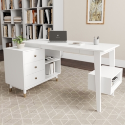 Ultic White L Shaped Home Office Desk Desk with Storage Drawers & Shelf Computer Desk (1200mm) - thumbnail 2