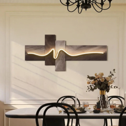 Modern 1200mm Golden Wave LED Wall Art – Abstract USB Powered Geometric Light Decor - thumbnail 2