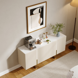 Grovyn 120 cm Buffet Sideboard Sintered Stone Top White Fluted with Adjustable Shelves - thumbnail 2