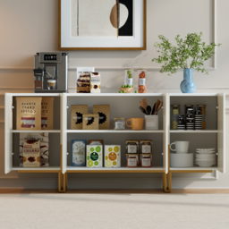 Grovyn 120 cm Buffet Sideboard Sintered Stone Top White Fluted with Adjustable Shelves - thumbnail 5