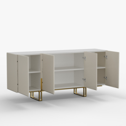 Grovyn 120 cm Buffet Sideboard Sintered Stone Top White Fluted with Adjustable Shelves - thumbnail 9