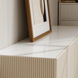 Grovyn 120 cm Buffet Sideboard Sintered Stone Top White Fluted with Adjustable Shelves - thumbnail 6