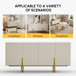 Grovyn 120 cm Buffet Sideboard Sintered Stone Top White Fluted with Adjustable Shelves - thumbnail 8