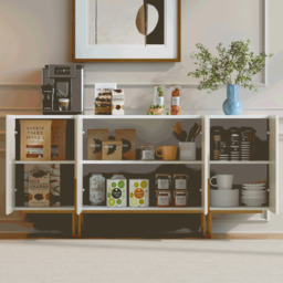 Grovyn 120 cm Buffet Sideboard Sintered Stone Top White Fluted with Adjustable Shelves - thumbnail 5