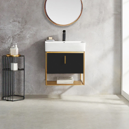 "23.6"" Floating Bathroom Vanity with Single Ceramic Sink & Drawer Modern Black"