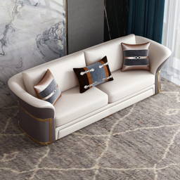 Modern Faux Leather Living Room Sofa Set in Brown & White Set of 3 - thumbnail 6