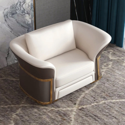 Modern Faux Leather Living Room Sofa Set in Brown & White Set of 3 - thumbnail 4