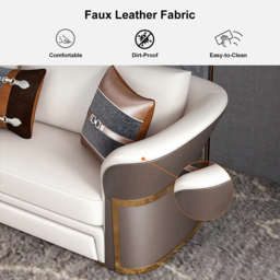 Modern Faux Leather Living Room Sofa Set in Brown & White Set of 3 - thumbnail 8