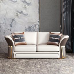 Modern Faux Leather Living Room Sofa Set in Brown & White Set of 3 - thumbnail 5