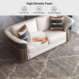Modern Faux Leather Living Room Sofa Set in Brown & White Set of 3 - thumbnail 7