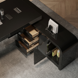 "70.9"" Black L-shaped Modern Executive Desk Right Hand & Reclining Leather Office Chair" - thumbnail 4