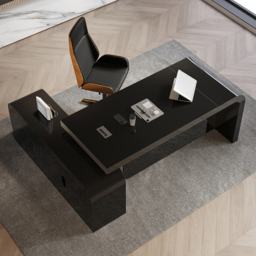 "70.9"" Black L-shaped Modern Executive Desk Right Hand & Reclining Leather Office Chair" - thumbnail 3