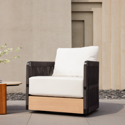 Costra Outdoor Aluminium & Rope Weave Swivel Lounge Chair in Black - thumbnail 2