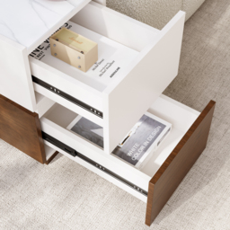 Sintered Stone Top Narrow Smart Side Table with Storage Modern White & Walnut End Table with USB Charging - thumbnail 9