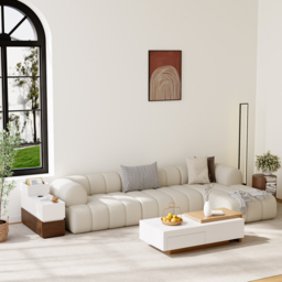 Sintered Stone Top Narrow Smart Side Table with Storage Modern White & Walnut End Table with USB Charging - thumbnail 5